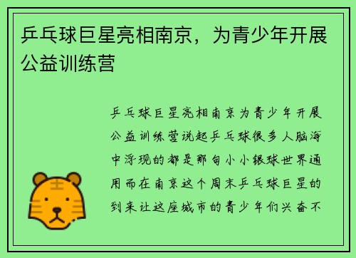 乒乓球巨星亮相南京，为青少年开展公益训练营